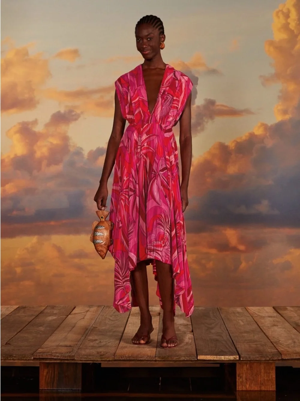 Farm Rio Red Endless Summer V Neck Midi Dress - Picture 2 of 6